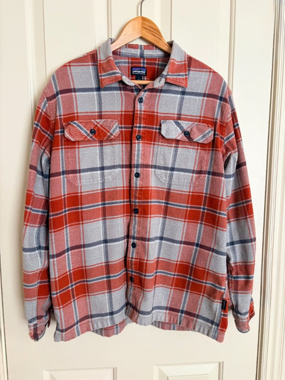 Patagonia Fjord Flannel Buckstop Plaid Roots Red Shirt Large